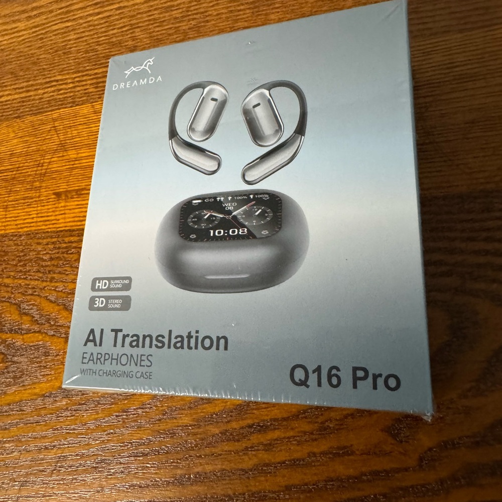 Sleek Silver Wireless Headset with AI Translation Bluetooth